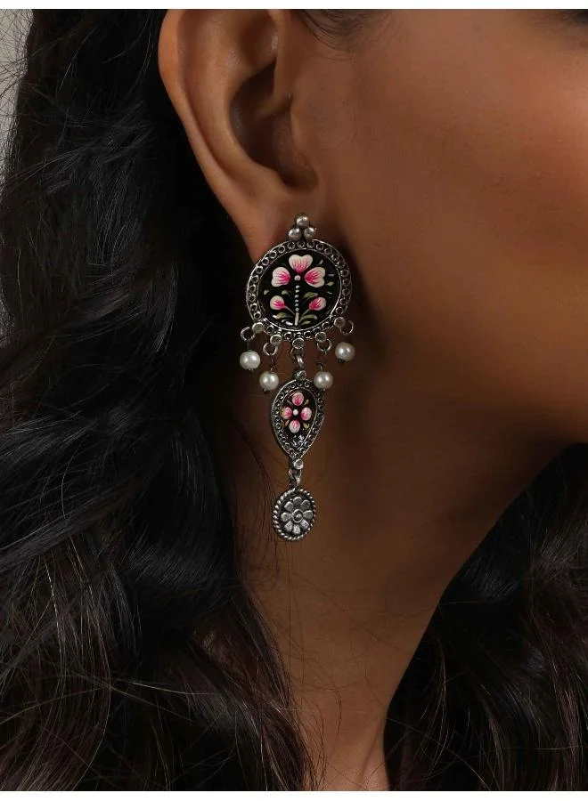 ترو برونز أقراط متدلية مطلية بالفضة من  مرسومة يدوياً