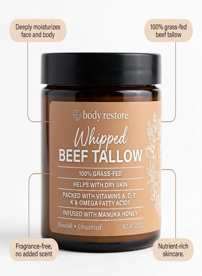 Body Restore Grass-Fed Beef Tallow Cream with Manuka Honey – Deep Moisturizing Skin Balm for Dry Skin, Face & Body Hydration, Rich in Vitamins A, D, E & K – Unscented, 2.5 oz - Image 2