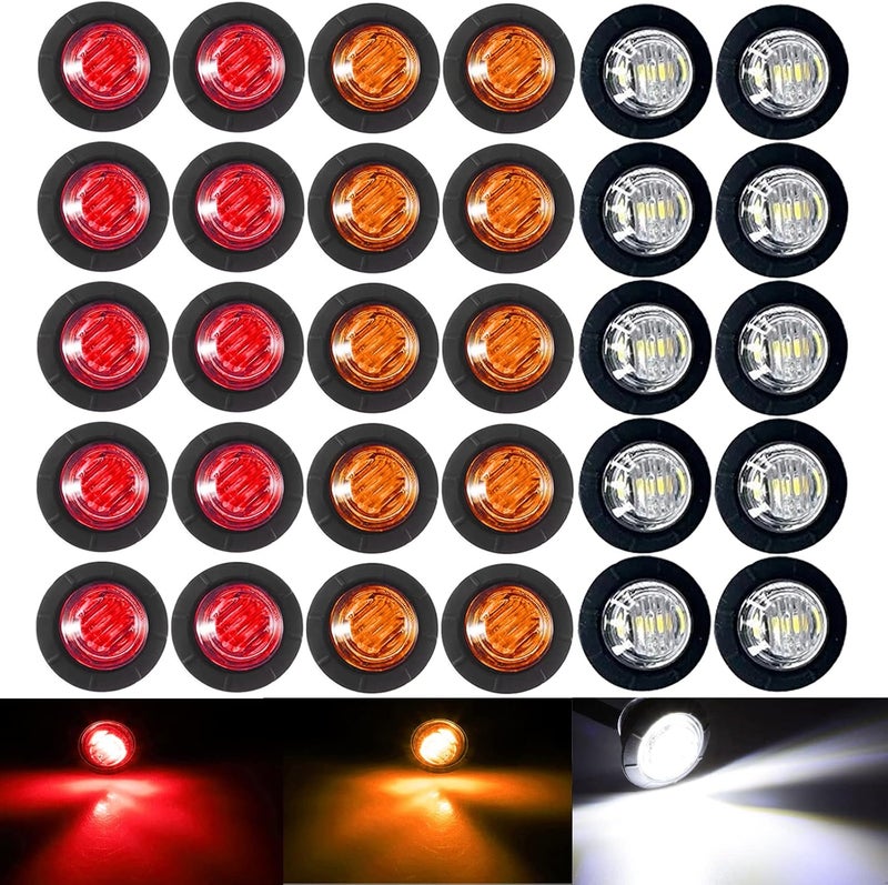 KEING 10 Pack Amber + 10 Pack Red + 10 Pack White Sealed Waterproof Mini Small Round 3/4 Inch LED Marker lights Signal Lights Indicator Lights 12V for Trailer Truck Bus Van ATV RV Lorry Caravan - Image 1
