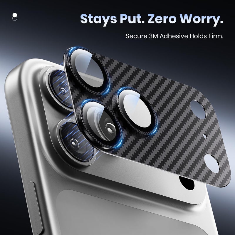 Hoerrye for iPhone 17 Pro Camera Lens Protector - [12FT Shatterproof Military Grade] [Strong Adsorption] Metal Top 9H+ Tempered Glass Camera Screen Full Cover Case Friendly,Carbon Fiber - Image 5