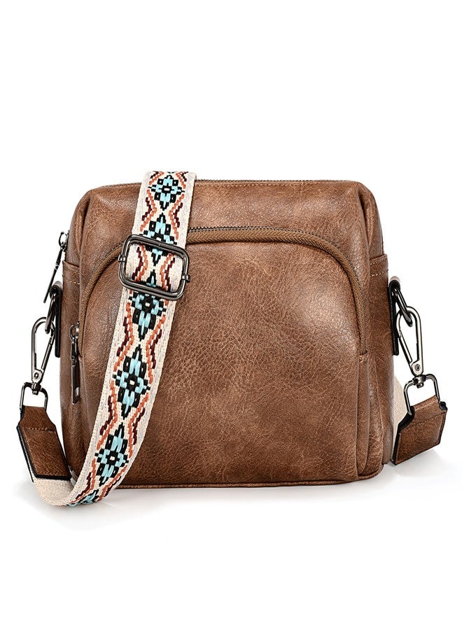 UTO حقائب كروس بودي للنساء بحقيبة جلدية ثلاثية السحاب مع حزام كتف عريض قابل للتعديل ملون - Image 1