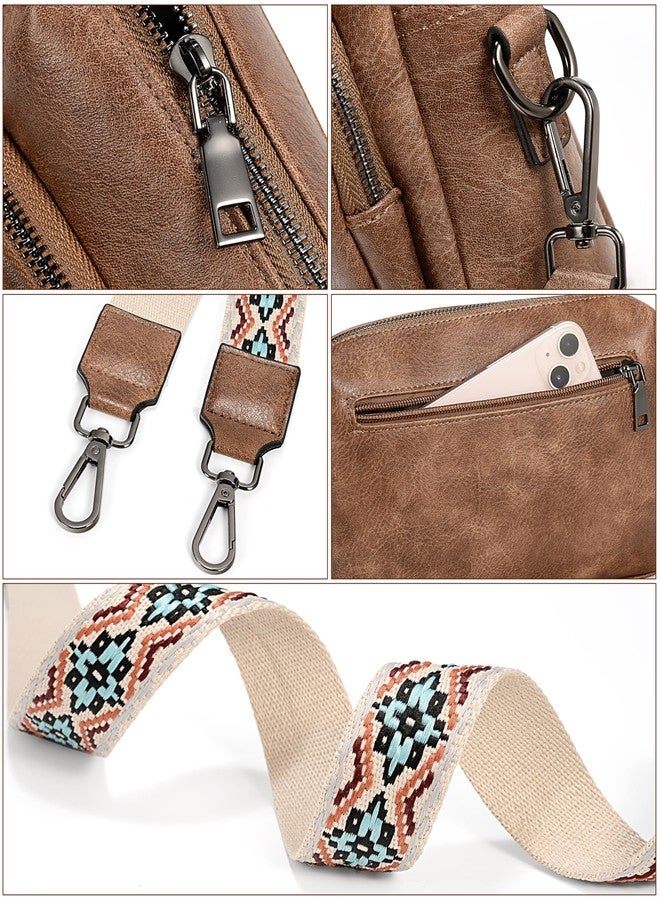 UTO حقائب كروس بودي للنساء بحقيبة جلدية ثلاثية السحاب مع حزام كتف عريض قابل للتعديل ملون - Image 5