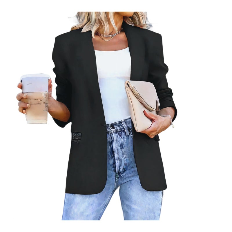 Women's Casual Blazer Open Front Longline Loose Fit Office Work Jacket - Image 1