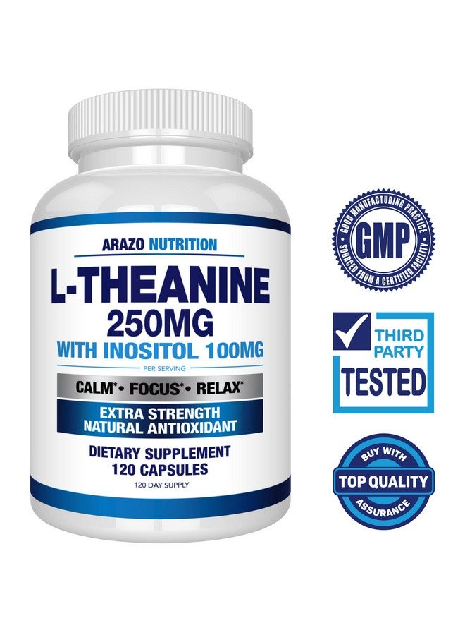 Arazo Nutrition Arazo Nutrition L-Theanine 250mg (Extra Strength) with Inositol 100mg, 120 Capsules Vegetarian - Image 2