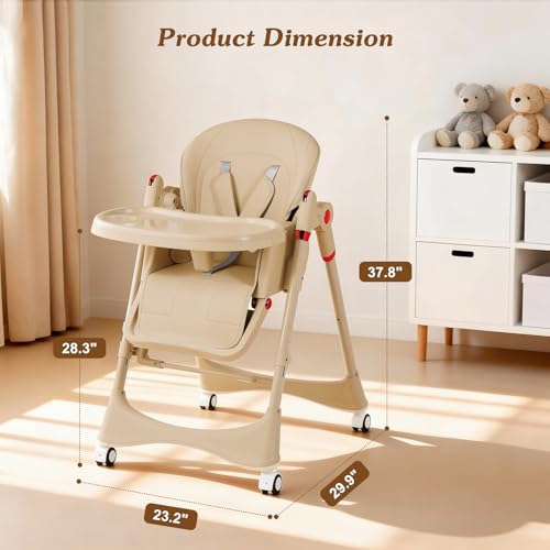 GPOAS 3-in-1 Baby High Chair with Soothing Rocker | Convertible Baby High Chair for Toddlers | Brake Wheels, Easy Clean, Space Saving | Adjustable, Removable Tray (Brown) - Image 4