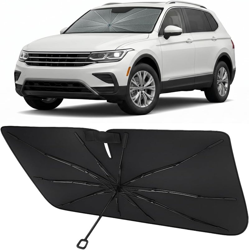 Proadsy مظلة واقية من أشعة الشمس للزجاج الأمامي من ، مناسبة لسيارات Volkswagen Tiguan طرازات 2025، قابلة للطي، مع مقبض مصنوع من مادة TPU ناعمة وهيكل مرن، ومادة تبريد بالبلورات؛ تحمي السيارة من أشعة الشمس والحرارة. - Image 1