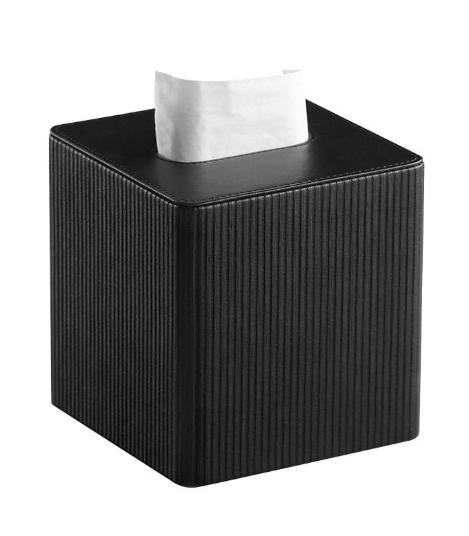 PU LEATHER TISSUE BOX COVER WITH MAGNETIC CLOSURE MODERN SQUARE TISSUE BOX HOLDER DECORATIVE ORGANIZER FOR BATHROOM VANITY COUNTERTOP NIGHT STANDS BEDROOM OFFICE DESK BLACK