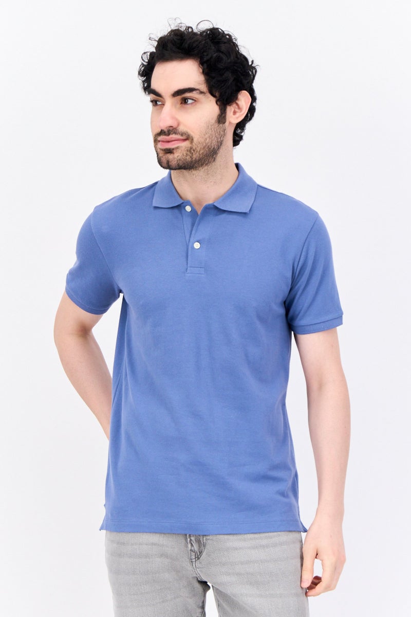 GAP Men Regular Fit Short Sleeves Plain Polo Shirt, Dusty Blue - Image 1