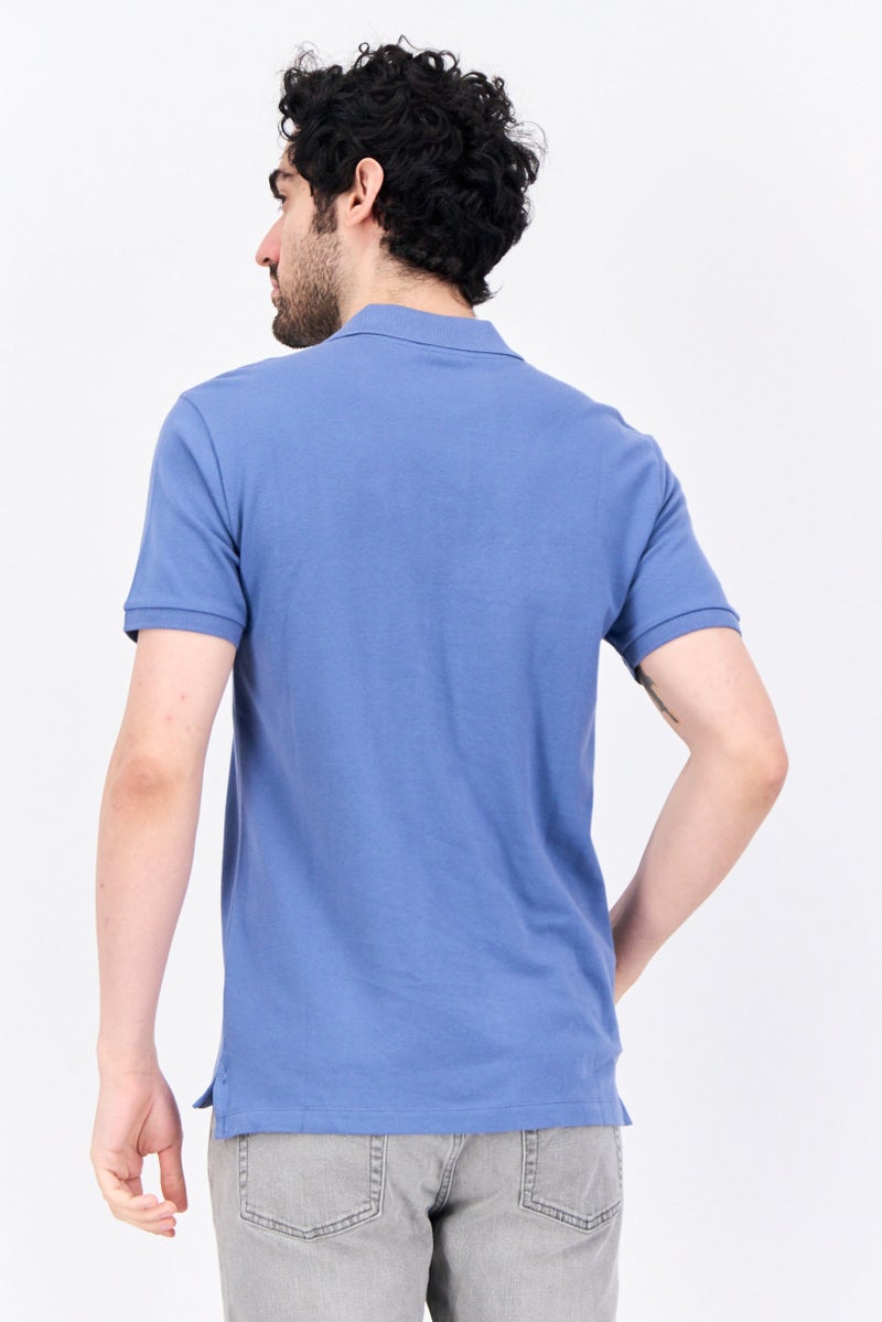 GAP Men Regular Fit Short Sleeves Plain Polo Shirt, Dusty Blue - Image 3