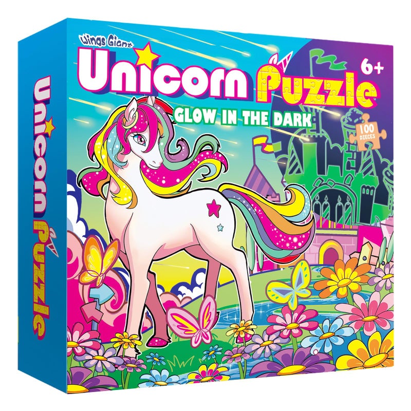 Wings Giant Glow in The Dark 100 Piece Unicorn Puzzle with Paint for Kids Jigsaw Puzzle Toys for GirlsBoys Unicorn Birthday Gift for Girls Toodler Age 5 6 7 8 - Image 3