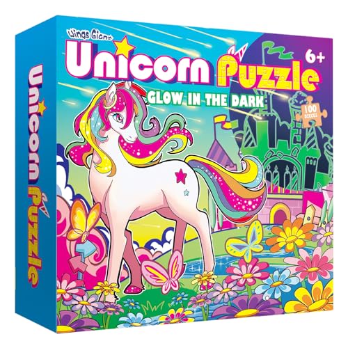 Wings Giant Glow in The Dark 100 Piece Unicorn Puzzle with Paint for Kids Jigsaw Puzzle Toys for GirlsBoys Unicorn Birthday Gift for Girls Toodler Age 5 6 7 8 - Image 1