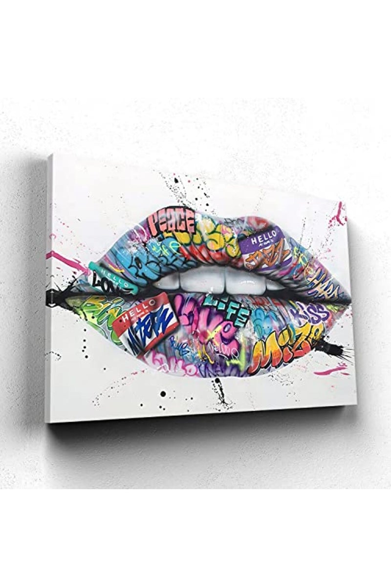 Mistyefly Lip Art Canvas Wall Art - Colorful Street Art Pop Posters for Living Room & Bedroom Decor (24''Hx36''W) - Image 2