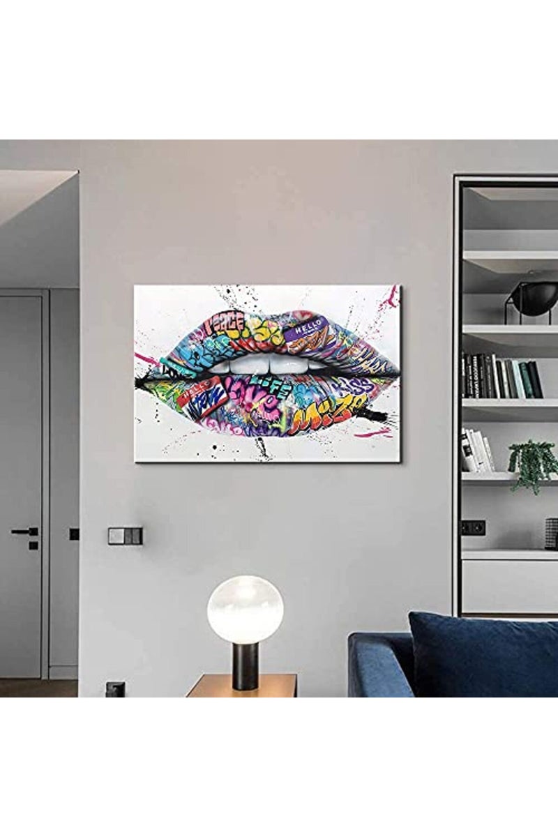Mistyefly Lip Art Canvas Wall Art - Colorful Street Art Pop Posters for Living Room & Bedroom Decor (24''Hx36''W) - Image 3