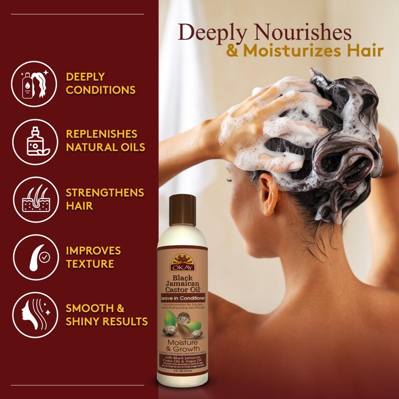 Okay Black Jamaican Castor Oil Leave In Conditioner - Hair Moisturizer for Women and Men, Natural Hair Product for Hair Growth, Curly Hair Grease for Smooth, Moisturized Hair - 8 Fl Oz (2 Pack) - Image 2