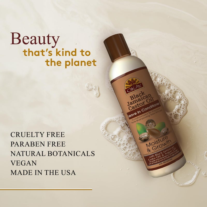 Okay Black Jamaican Castor Oil Leave In Conditioner - Hair Moisturizer for Women and Men, Natural Hair Product for Hair Growth, Curly Hair Grease for Smooth, Moisturized Hair - 8 Fl Oz (2 Pack) - Image 3