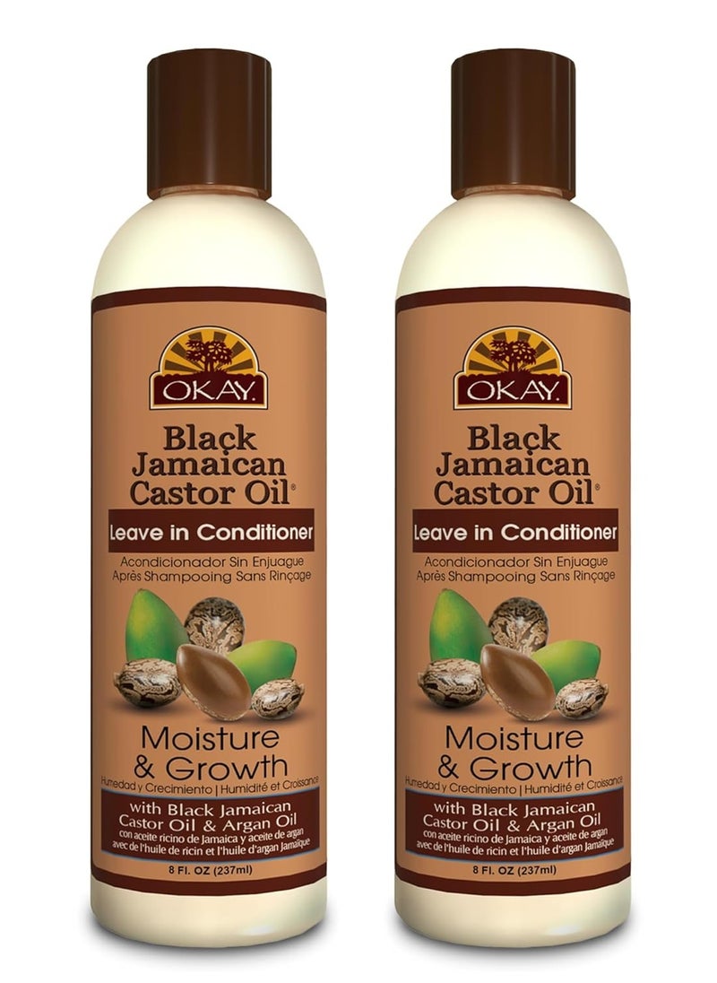 OKAY - Okay Black Jamaican Castor Oil Leave In Conditioner - Hair Moisturizer for Women and Men, Natural Hair Product for Hair Growth, Curly Hair Grease for Smooth, Moisturized Hair - 8 Fl Oz (2 Pack) - Image 1