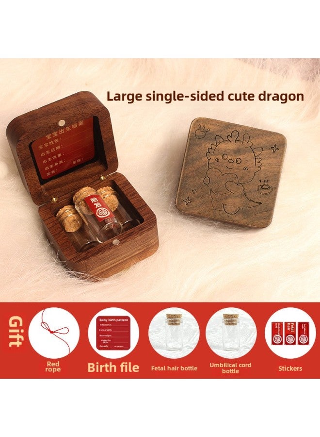 Baby Fetal Hair Souvenir Bottle Making Newborn Baby Umbilical Cord Collection Box Nipple Storage Storage Bottle Walnut Wooden Box-Color:Large-walnut Square Box-cute Dragon-fetal Hair Bottle Umbilical Cord Bottle  - Image 1