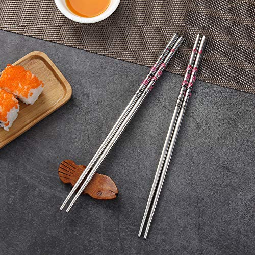 HuaLan Stainless Steel Chopsticks, Metal Alloy Chopstick, Reusable Non-slip Design Chop Sticks, 5 Pairs Gift Set,Plum Pattern Design - Image 3