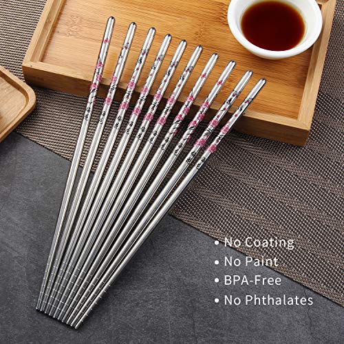 HuaLan Stainless Steel Chopsticks, Metal Alloy Chopstick, Reusable Non-slip Design Chop Sticks, 5 Pairs Gift Set,Plum Pattern Design - Image 5