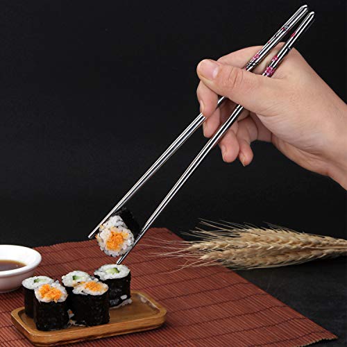 HuaLan Stainless Steel Chopsticks, Metal Alloy Chopstick, Reusable Non-slip Design Chop Sticks, 5 Pairs Gift Set,Plum Pattern Design - Image 4