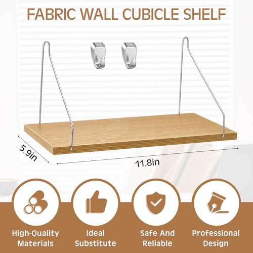 Quzzil 1 Pack Fabric Wall Cubicle Shelf with 40 Lbs Metal Hooks for Wall Decor, 11.8'' Solid Wooden Hanging Organizer Storage Shelf with Hangers Cubicle Accessories for Women Men Desk Office - Image 2