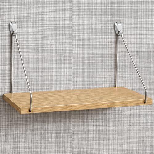 Quzzil 1 Pack Fabric Wall Cubicle Shelf with 40 Lbs Metal Hooks for Wall Decor, 11.8'' Solid Wooden Hanging Organizer Storage Shelf with Hangers Cubicle Accessories for Women Men Desk Office - Image 1