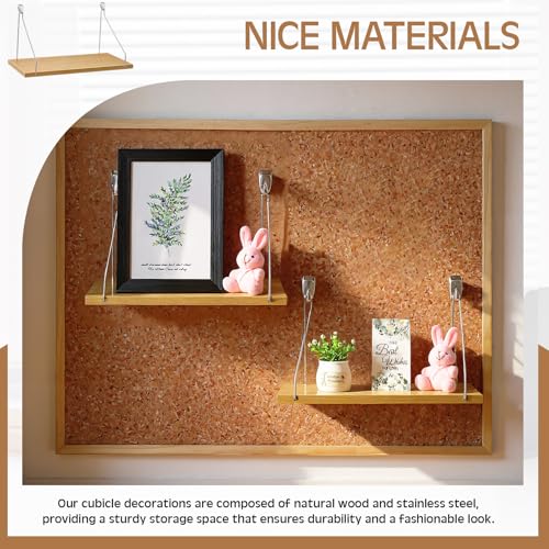 Quzzil 1 Pack Fabric Wall Cubicle Shelf with 40 Lbs Metal Hooks for Wall Decor, 11.8'' Solid Wooden Hanging Organizer Storage Shelf with Hangers Cubicle Accessories for Women Men Desk Office - Image 5