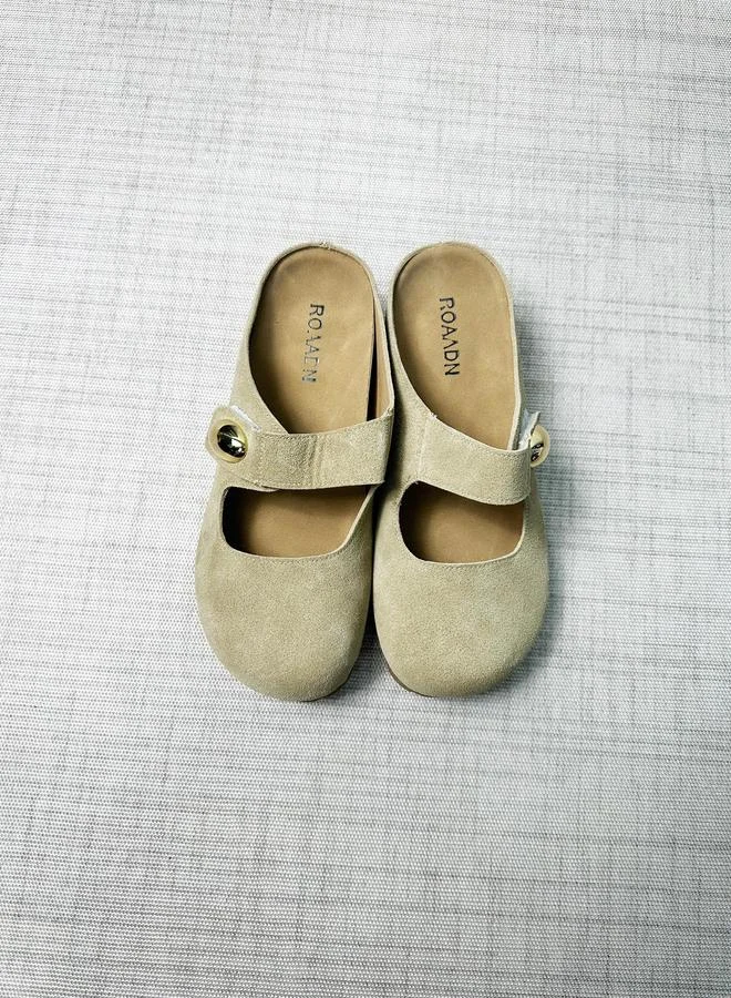 Take Two Women Beige Suede Buckle Detail Slides