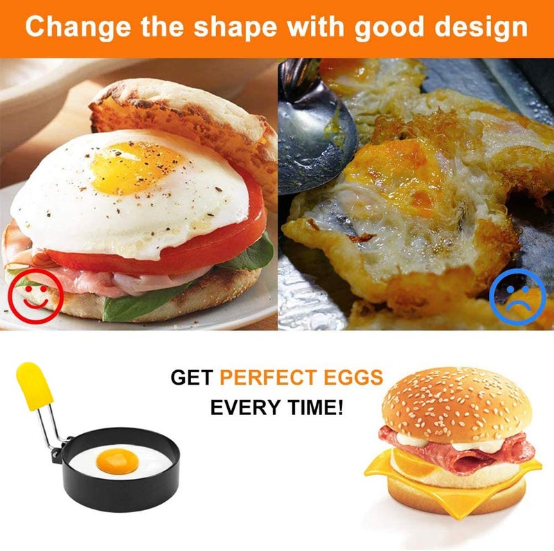 LTWQLing Egg Ring for Frying Eggs and English Muffin - Round Egg Shaper Mold with Anti-scald Handle - Stainless Steel Non-stick Egg Cooker Ring - 2 Pack - Image 4