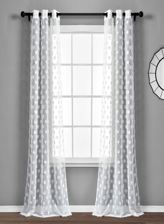 Lush Decor White Textured Dot Grommet Sheer Window Curtain Panel Pair (84" x 38") - Image 2