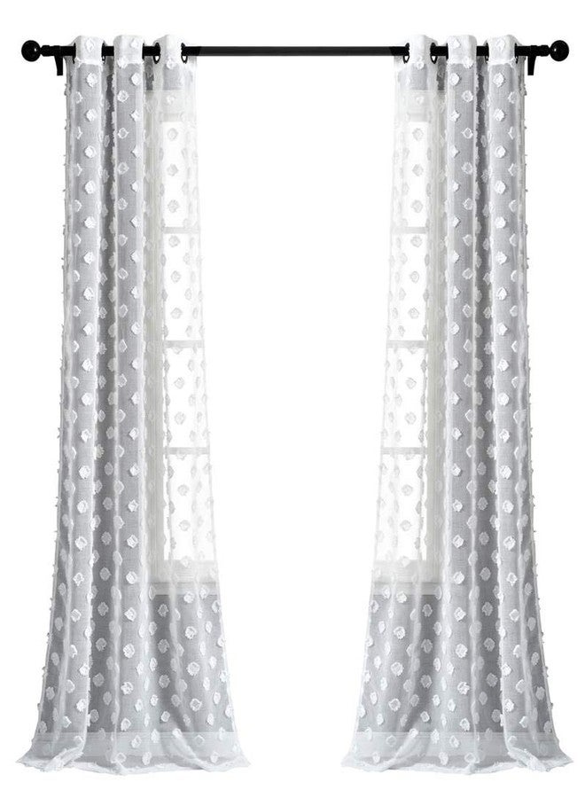 Lush Decor White Textured Dot Grommet Sheer Window Curtain Panel Pair (84" x 38") - Image 1