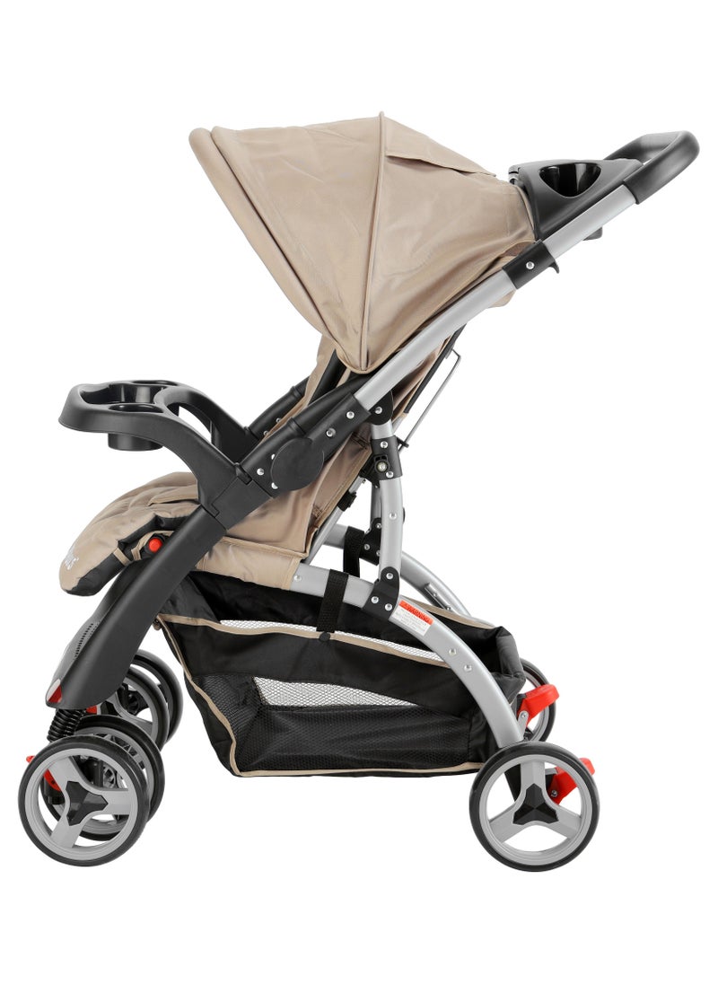 BABY PLUS - Lightweight And Foldable Baby Adjustable Stroller Wheels With Suspension For 6 To 36 Months - Khaki - Image 1