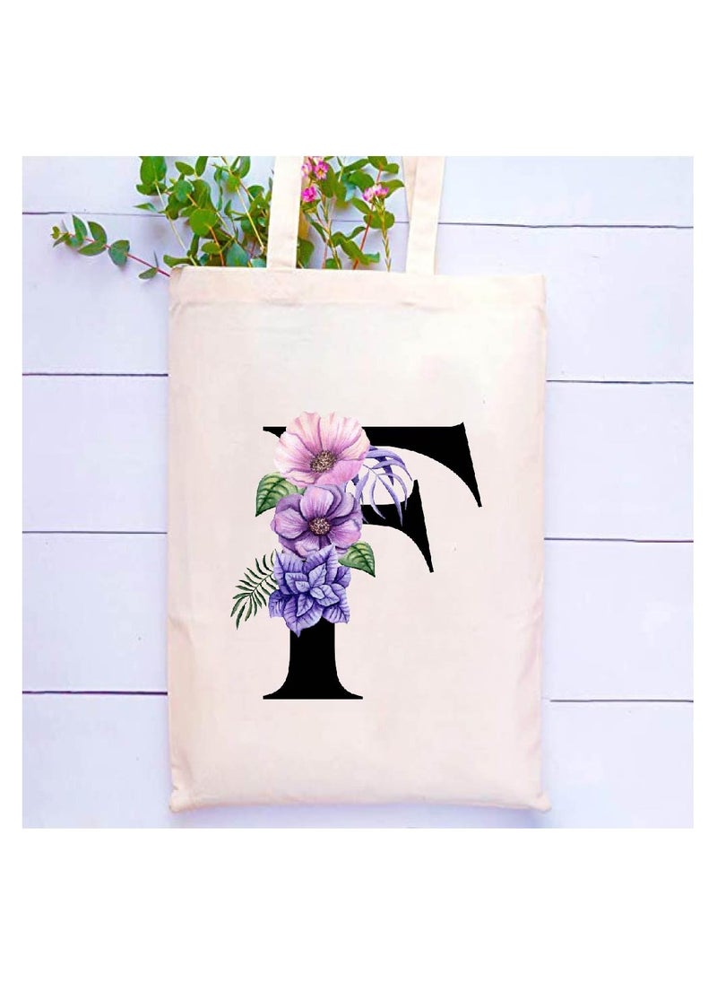 PRINTSHOP4ME Initial Letters Canvas Cotton Tote Bag, Cosmetic Pouch, and Stainless Steel Travel Mug - A Stylish Pack of 3 Combo Set for Girls - Gift for wedding - Gifts for girls - Gift for friends  - Image 2