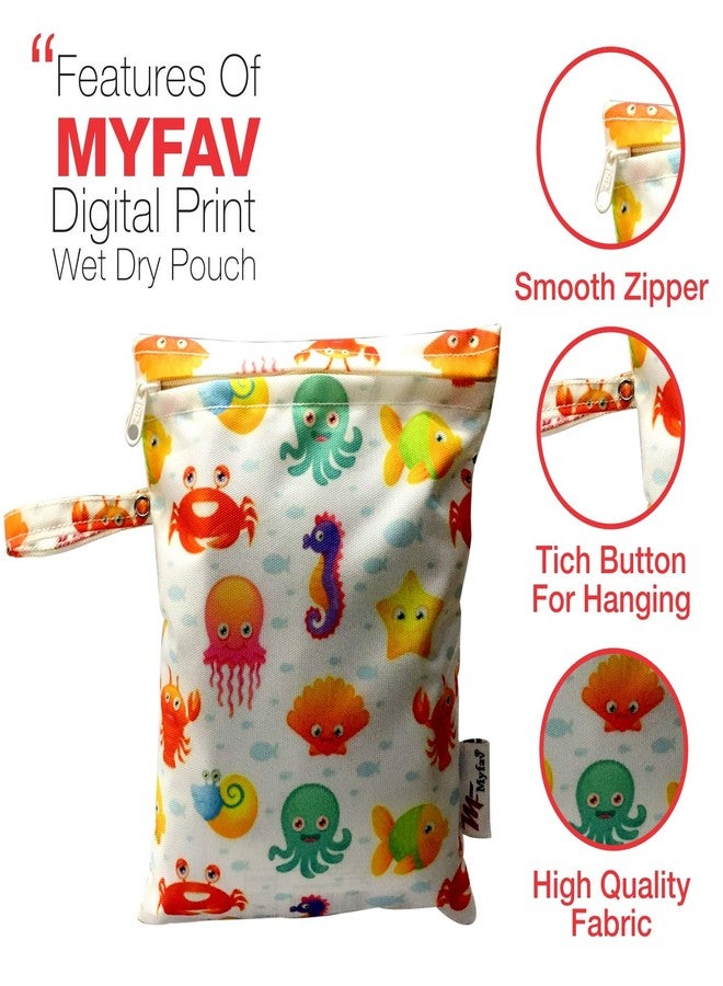 Myfav MY FAV Multiutility Wet & Dry Pouch with Zipper | Reusable & Washable Travel Organizer Bag for Beach, Pool, Stroller, Toiletries, Diapers, Wet Swimsuits & Gym Clothes – Sea Animals - Image 4
