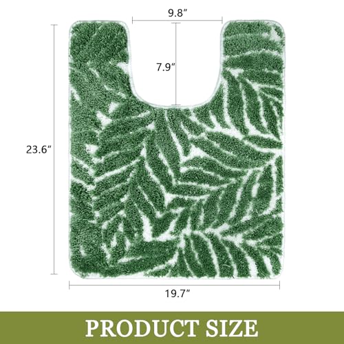 Homantic Dark Green U Shaped Toilet Mat for Bathroom Floor 24x20 Non Slip Washable Water Absorbent Cute Bathroom Decor Leaf Contour Bath Mat - Image 2