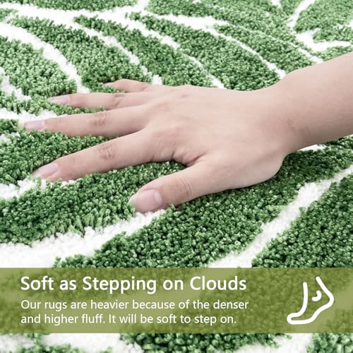 Homantic Dark Green U Shaped Toilet Mat for Bathroom Floor 24x20 Non Slip Washable Water Absorbent Cute Bathroom Decor Leaf Contour Bath Mat - Image 5