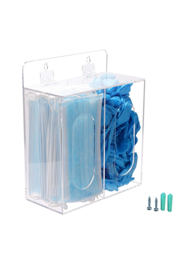 Aphbrada Aphbrada Acrylic Glove Dispenser Box Holder with Lid, Double Hairnet & Shoe Cover Dispenser, Bouffant Cap Dispenser, Emesis Bags Dispenser, Can Hang on The Wall and Stand on The Table (Clear) 