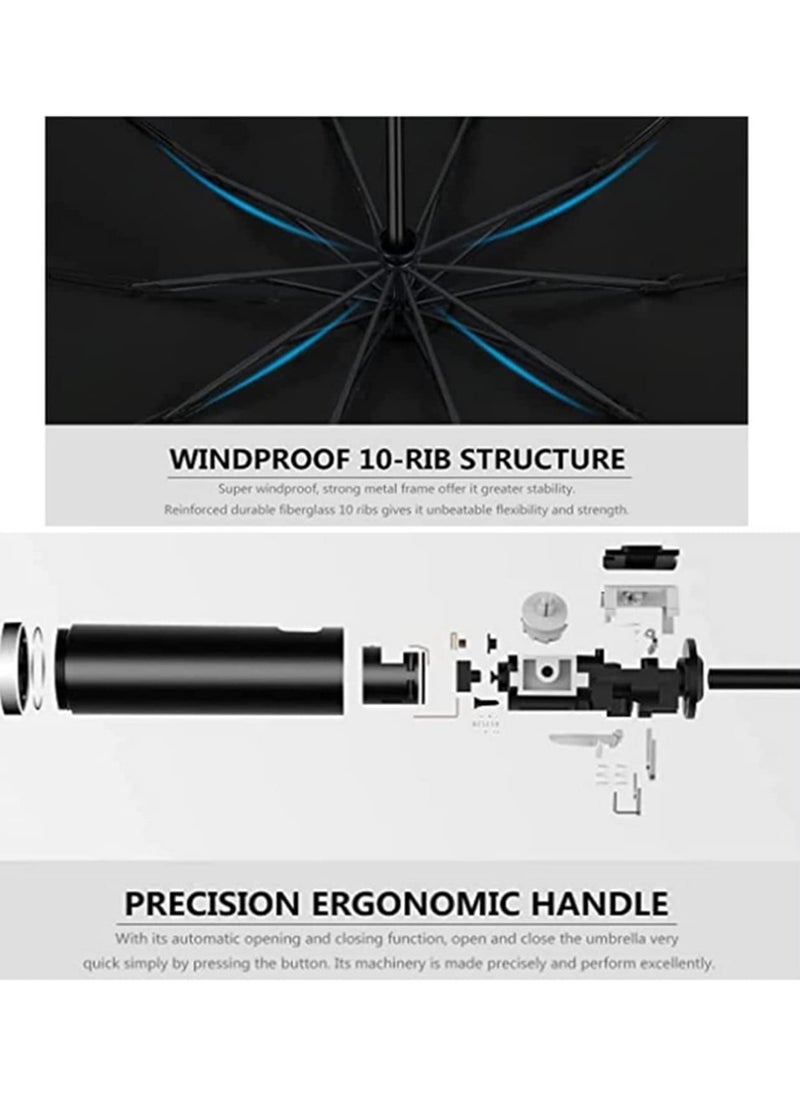 Generic - UPF 50 Plus UV Protection Travel Umbrella Automatic Open Close Reverse Folding Compact Windproof Lightweight Sunscreen Umbrella with Reflective Strip for Men Women Blue - Image 1