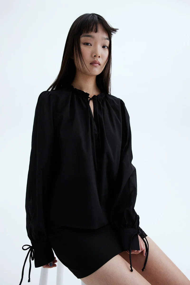 H&M Tie-detail cotton blouse