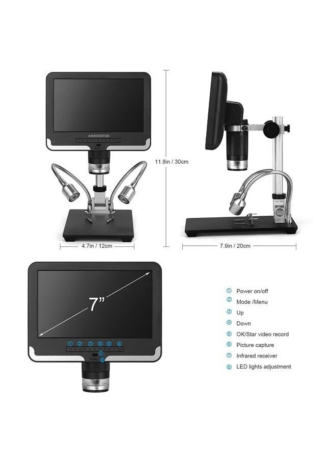Andonstar - Black corlor 7 inch LCD 1080P Circuit Board Digital Microscope AD206 with 200X Magnification Zoom for Phone Repair Soldering - Image 1