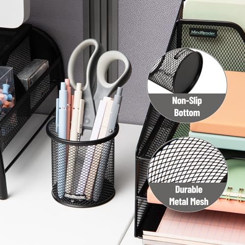 Mind Reader Pen and Accessories Holder, Desktop Organizer, Office, Metal Mesh, 3.5" L x 3.5" W x 3.75" H, Set of 3, Black - Image 4