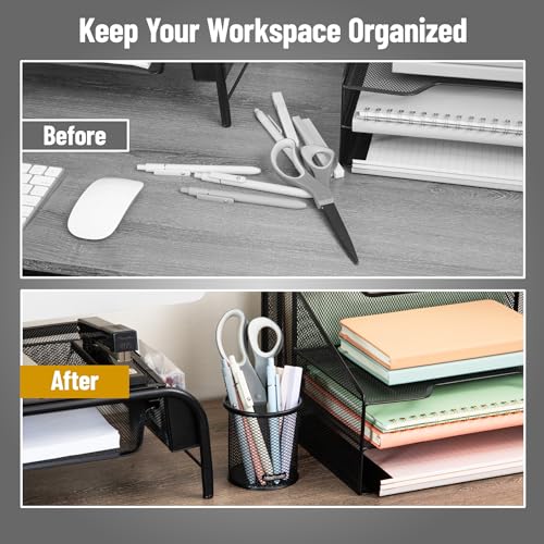 Mind Reader Pen and Accessories Holder, Desktop Organizer, Office, Metal Mesh, 3.5" L x 3.5" W x 3.75" H, Set of 3, Black - Image 5