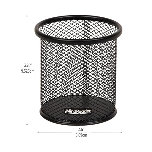 Mind Reader Pen and Accessories Holder, Desktop Organizer, Office, Metal Mesh, 3.5" L x 3.5" W x 3.75" H, Set of 3, Black - Image 3