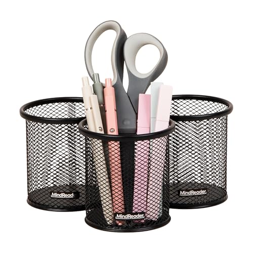 Mind Reader Pen and Accessories Holder, Desktop Organizer, Office, Metal Mesh, 3.5" L x 3.5" W x 3.75" H, Set of 3, Black - Image 1