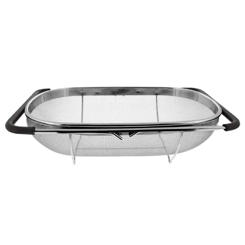 Aktnil Over The Sink Colander Strainer Basket Stainless Steel for Kitchen Sink with Rubber Grip Fine Mesh Stainless Steel Large Expandable Metal Strainer for Pasta Food Vegetables - Image 1