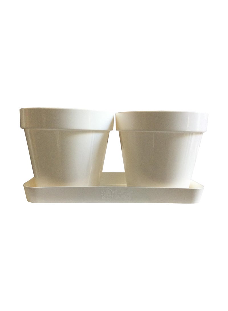 أيدل طقم من 2 وعاء زهور بلاستيكي دائري مع صينية - 14x12 سم أصيص نباتات متين للاستخدام الداخلي والخارجي - أصيص حديقة زخرفي خفيف الوزن بألوان متعددة - دائري للمعيشة - صنع في إيطاليا - Image 1