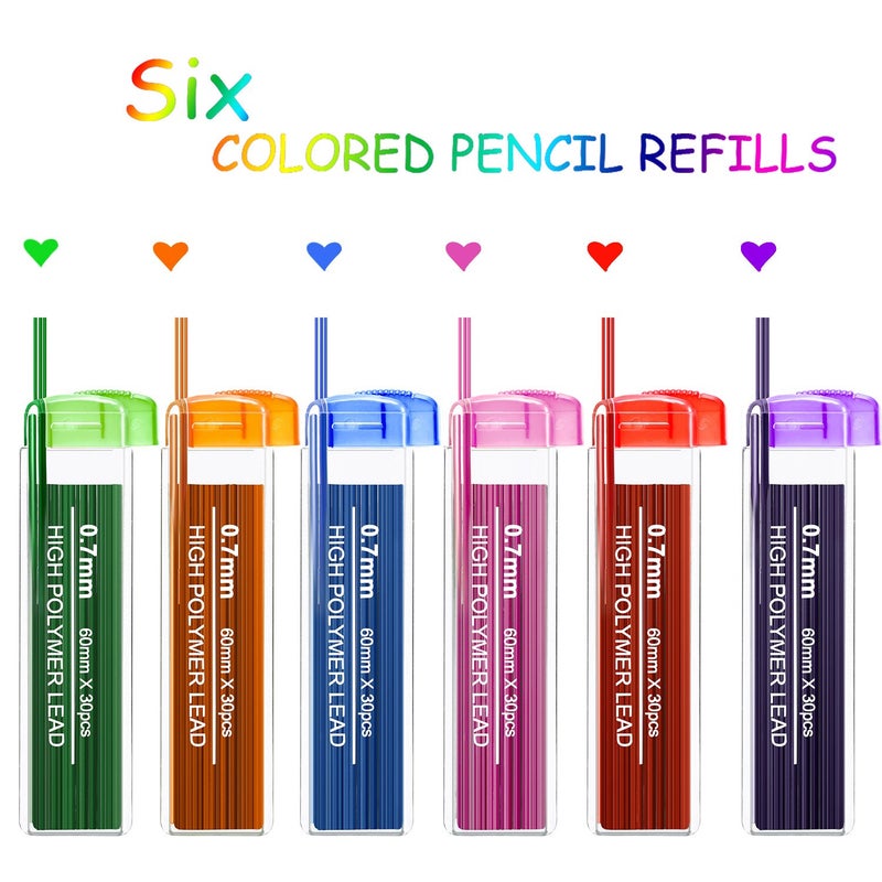 JOVITEC Color Pencil Lead Refills 0.7 mm Mechanical Lead Pencil Refills for Home Offices, 0.7 mm Hb, 6 Color Set(180) - Image 2