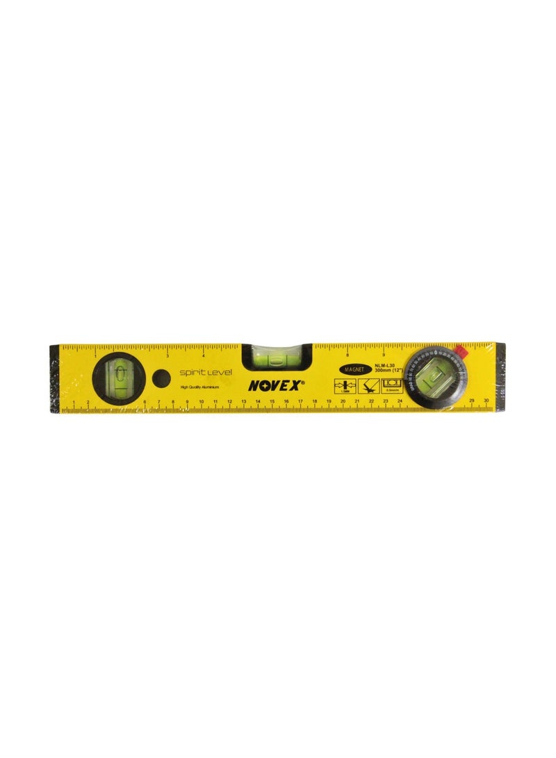 NOVEX Aluminum Alloy Spirit Level with Magnet – 180° Horizontal, 90° Vertical, 45° Acute – 30cm, High-accuracy NOVEX spirit level with 3-angle measurement – perfect for carpentry, construction, tile laying, and interior decoration. - Image 1