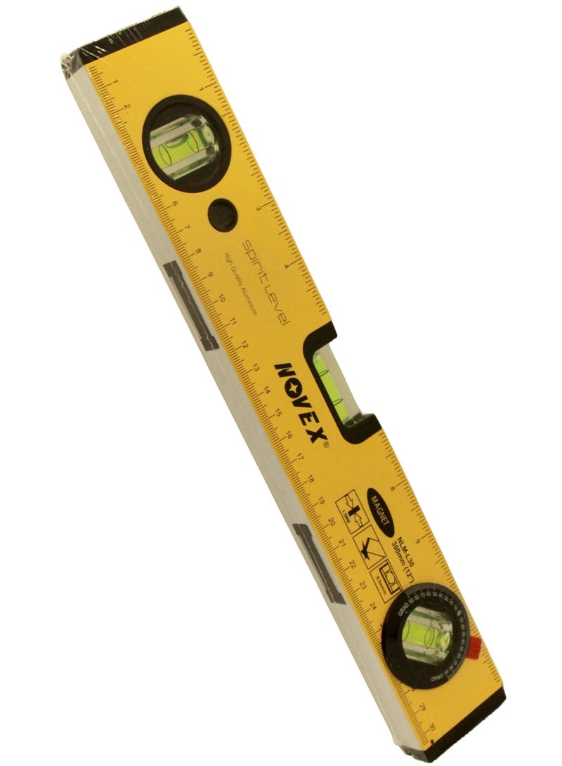 NOVEX Aluminum Alloy Spirit Level with Magnet – 180° Horizontal, 90° Vertical, 45° Acute – 30cm, High-accuracy NOVEX spirit level with 3-angle measurement – perfect for carpentry, construction, tile laying, and interior decoration. - Image 5
