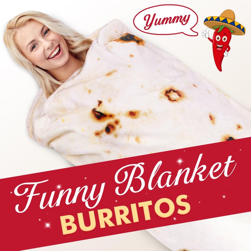 Jorbest Burritos Tortilla Wrap Blanket Adult Kids and Baby Size Birthday Gifts  Double Sided Food Throw Blanket Funny Gifts for Women Men Teen  285 GSM Soft Flannel Taco Blanket (Yellow  71 inches) - Image 2